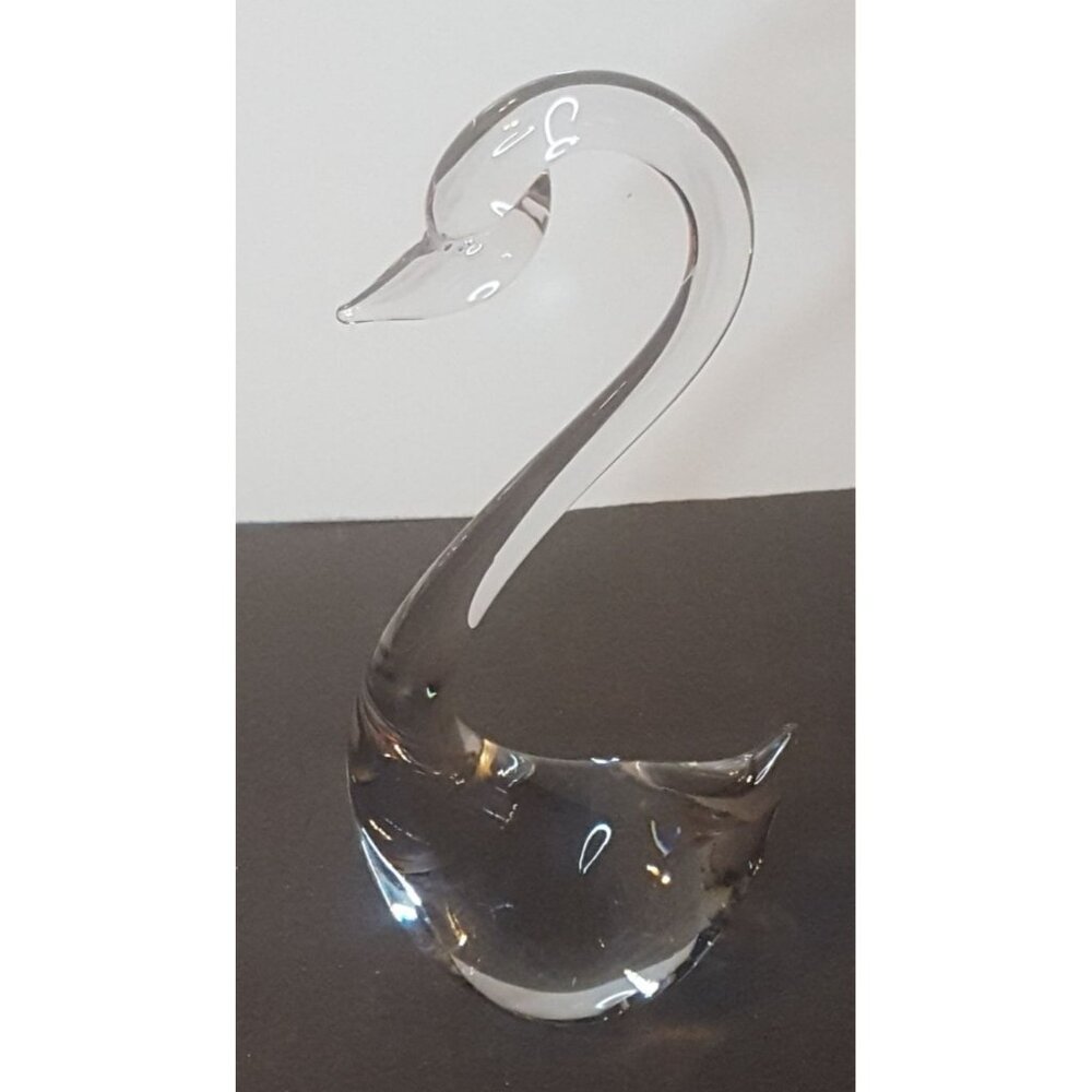Vintage Art Glass Swan Clear Crystal Bird Figurine Figure Sculpture‎ 8"